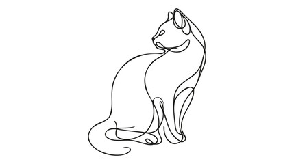 Continuous one line drawing of cat- kitten. Cute Cat single line art vector illustration. Editable stroke