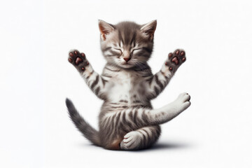 photo of a Cute cat doing yoga isolated on a white background. ai generative