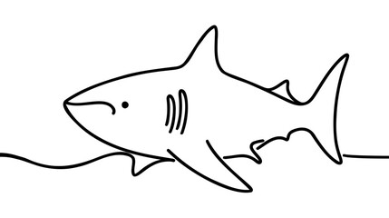 Single one line drawing sharks fish. Shark animals, scary jaws and ocean swimming angry sharks.