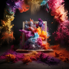 A photo of Product display frame with colorful powder paint splash sprinkle Generative AI