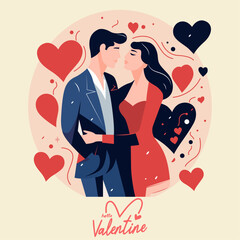 Flat valentine's day illustration, love heart vector illustration