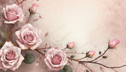 Różowe róże na różowym tle - obrazy, fototapety, plakaty