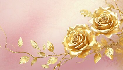 Obrazy na Plexi  Złote róże tworzące ornament na różowym tle