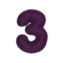 3D deep wine purple color helium balloon number 3