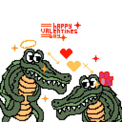 crocodile courting its mate, pixel style