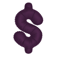 3D deep wine purple color helium balloon "dollar" $ symbol 