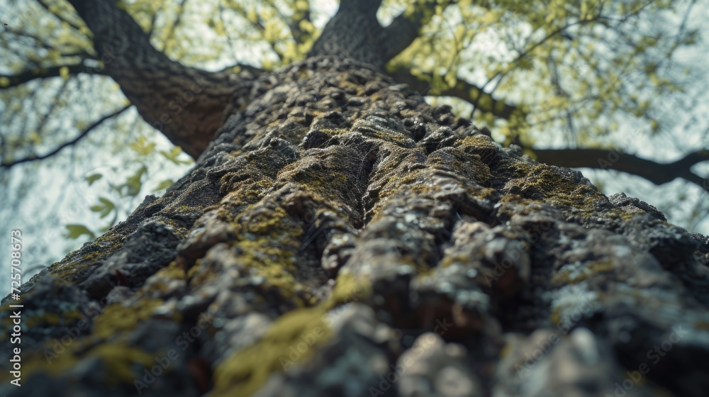 Poster a tree with moss growing on its bark. can be used to depict nature, environment, or a tranquil setti
