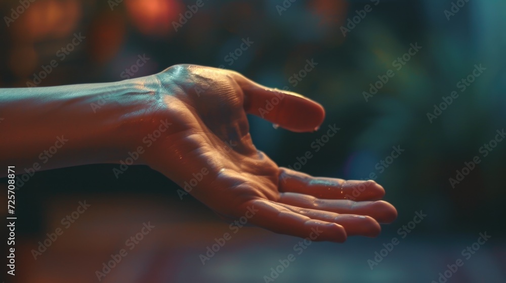 Poster A close-up view of a person's hand holding an object. This versatile image can be used in various contexts