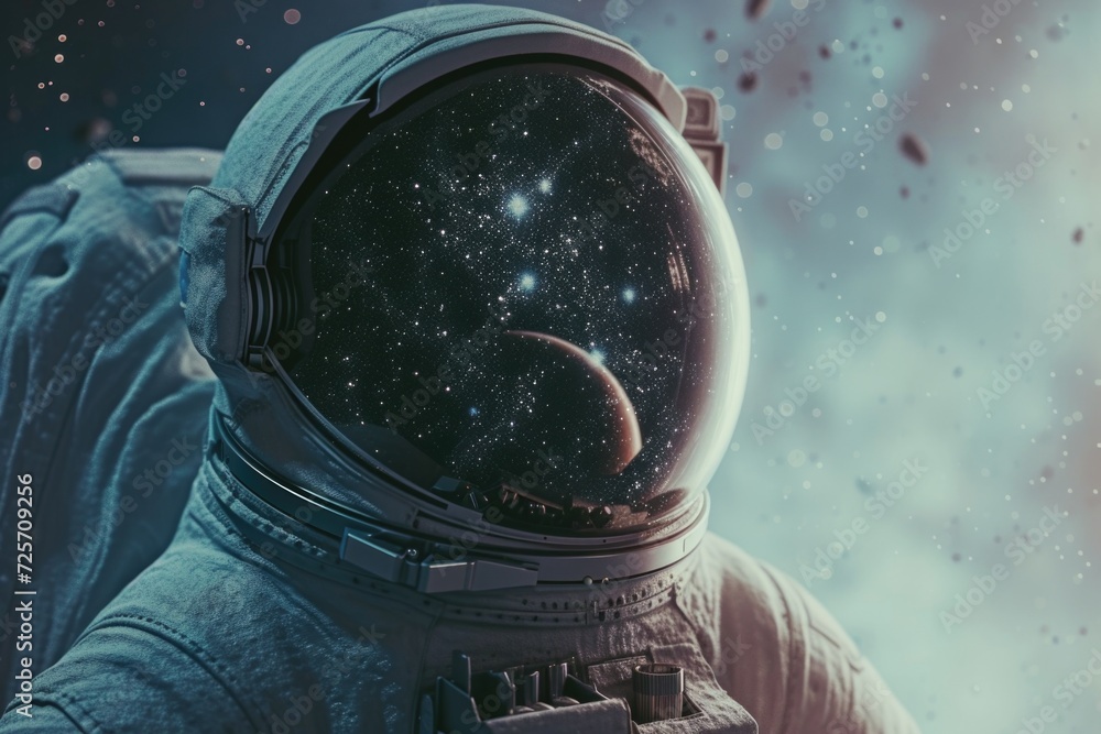 Poster A man in a space suit admiring the stars. Perfect for astronomy enthusiasts or science-related projects