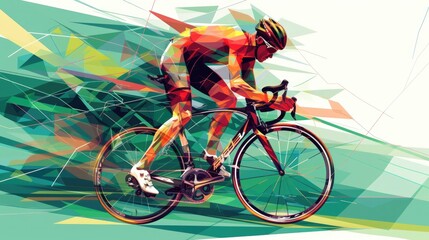 Naklejka premium long distance cyclist Geometry in vector on green background --ar 16:9 --v 6 Job ID: 3b7b6fb8-8d96-48b3-9480-f640881341d4