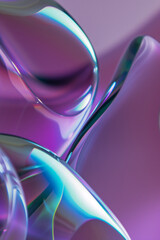 Minimalist holographic background, with smooth forms and waves made from glass and opaque pastel colors.