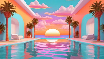 Infinite pool in a pink sunset, vaporwave aesthetic wallpaper