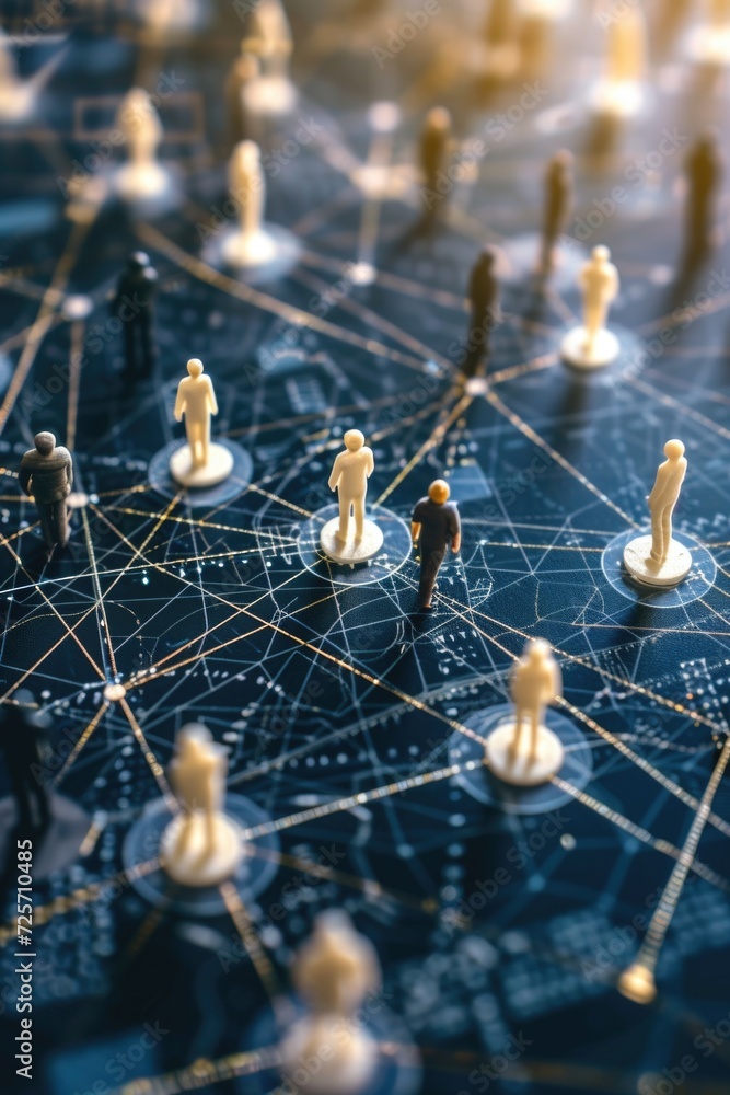 Aufkleber a group of people standing on top of a map. this image can be used to represent teamwork, collaborat