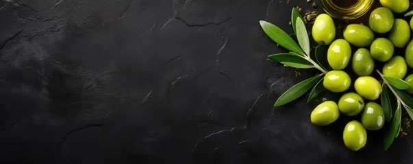 Kissenbezug Fresh bio olive oil with ripe olives, healthy food panorama banner. Generative Ai. © annamaria