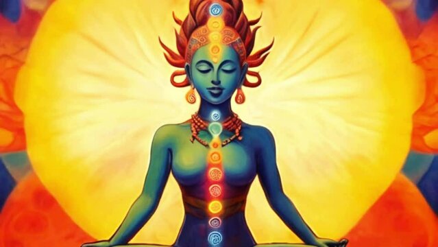 chakra meditation colorful zen background, cartoon illustration