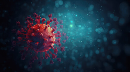Image of virus - abstract image of virus on dark background, science nanotechnology, medical concept, pathogen, deasease x, measles morbillivirus, long covid, copy space - obrazy, fototapety, plakaty
