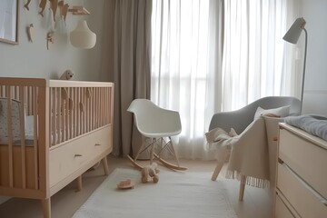Explore a charming Scandinavian-style nursery, adorned with soothing pastel colors, warm natural wood furniture, and playful decorative accents for your little one.