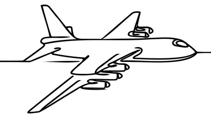 Airplane one line drawing on a white background. Airplane continuous single sketch. Minimalist contour design.