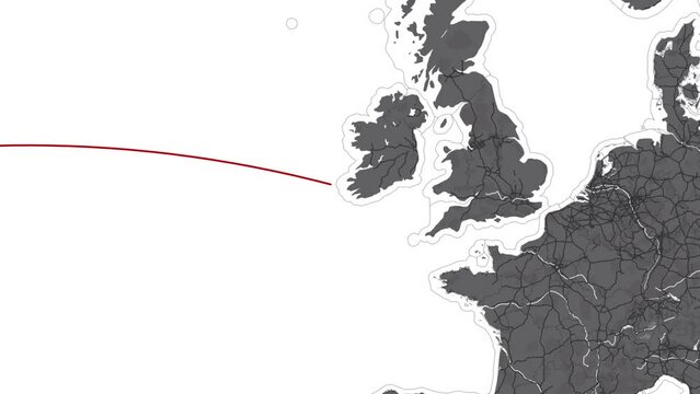 Flight from New York city to Paris animation flight route
