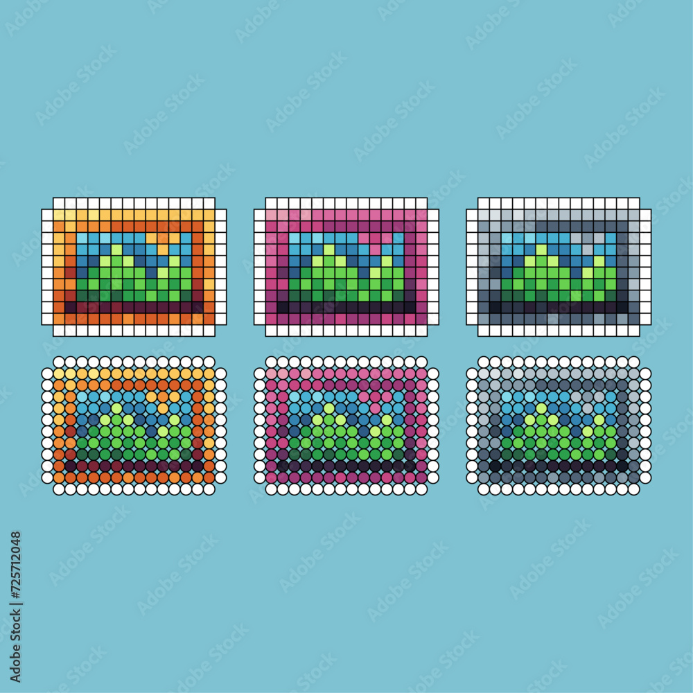 Poster pixel art stroke sets icon of picture wall variation color.picture icon on pixelated style. 8bits pe