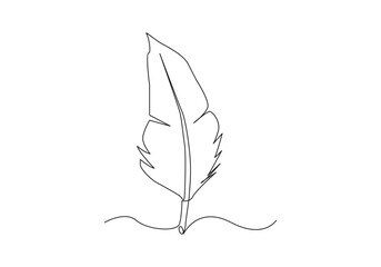Bird feather in continuous one line drawing. Tropical leaf line vector illustration. Single line feather icon. Premium vector
