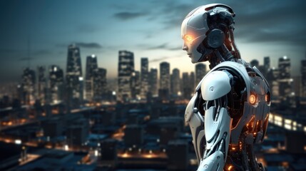 Fototapeta premium Robot futuristic cityscape Generative AI