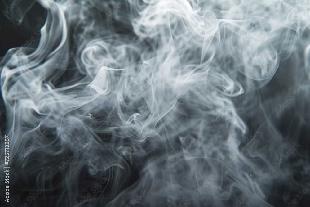Poster Close-up view of smoke on a black background. Versatile image that can be used for various concepts and designs