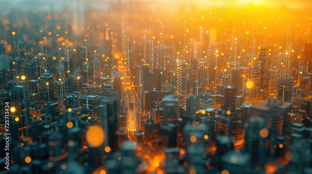 Poster a cityscape featuring a multitude of tall buildings. this image can be used to depict a bustling cit