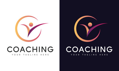 Life Coaching Logo Design Human with Correct Tick Logotype Success Achievement