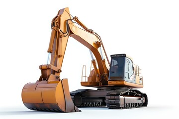 Modern heavy excavator on a white background, construction equipment. powerful machinery for building. high-quality 3D illustration. AI