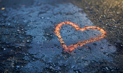Heart drawn with chalk on asphalt. Love and Valentine's day concept.