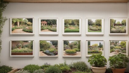Fototapeta na wymiar Pictures hanging on wall of garden Generative AI
