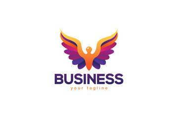 Creative logo design depicting a colorful angel.