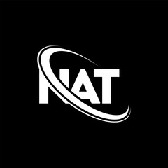 NAT logo. NAT letter. NAT letter logo design. Intitials NAT logo linked with circle and uppercase monogram logo. NAT typography for technology, business and real estate brand.