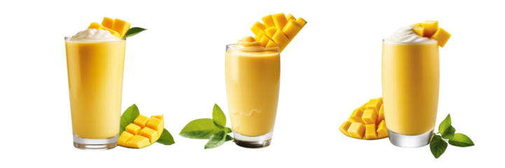 Set of a photo image of a Mango Lassi on a Transparent Background 