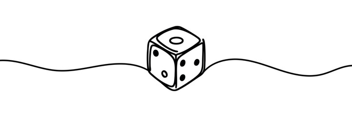 The game cube is drawn in one line. Continuous contour drawing of game cubes.