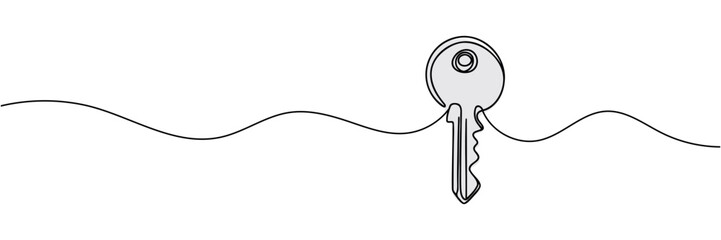 continuous one line drawing of a door key - obrazy, fototapety, plakaty