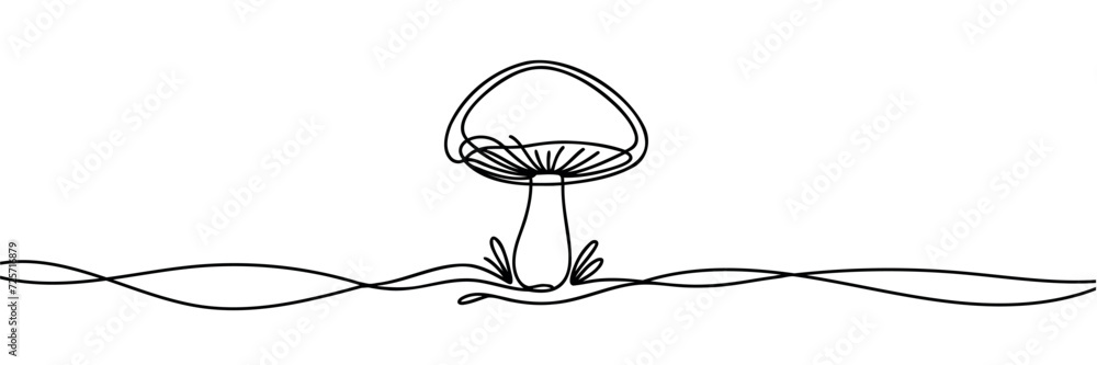 Poster continuous single line drawing of a mushroom