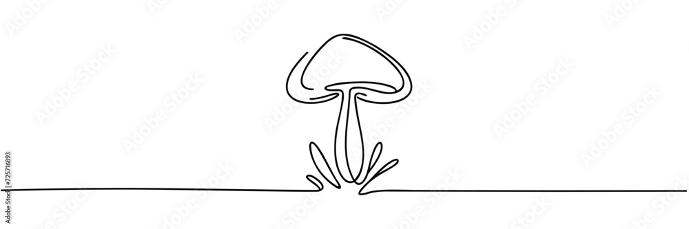 Poster continuous single line drawing of a mushroom