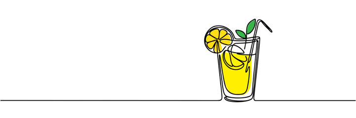 Continuous one line drawing of lemonade on white background
