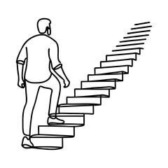 Continuous single line drawing. Businessman climbs the stairs to the goal