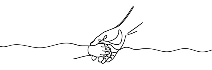 Continuous one line drawing boy's hand and father's hand . Happy father's day concept.
