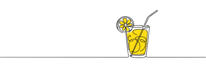 Continuous one line drawing of lemonade on white background