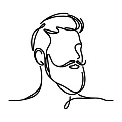 Continuous one line drawing of man portrait. Hairstyle. Fashionable men's style