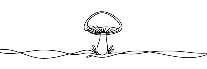 Continuous single line drawing of a mushroom