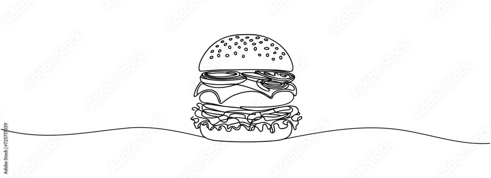 Poster continuous drawing of a cheeseburger in one line