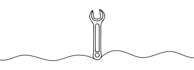 mechanical wrench for nuts drawn with one continuous line isolated on a white background