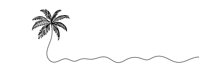 One continuous line drawing of a palm tree. Decorative coconut tree concept.