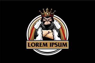 King gorilla cartoon character vector logo template