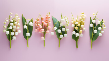 Kwiatowe pastelowe minimalistyczne tło z przebiśniegami na życzenia z okazji Dnia Kobiet, Dnia Matki, Dnia Babci, Urodzin czy pierwszego dnia wiosny. Szablon na baner lub mockup - obrazy, fototapety, plakaty